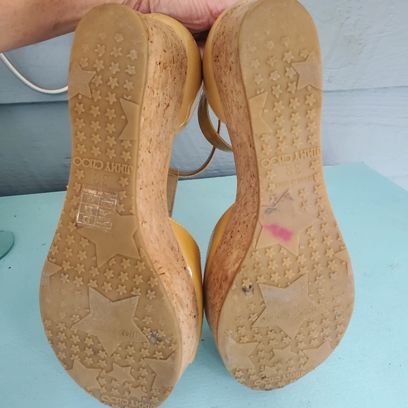Jimmy Choo Yellow Cork Wedge Sandals - Picture 6 of 8